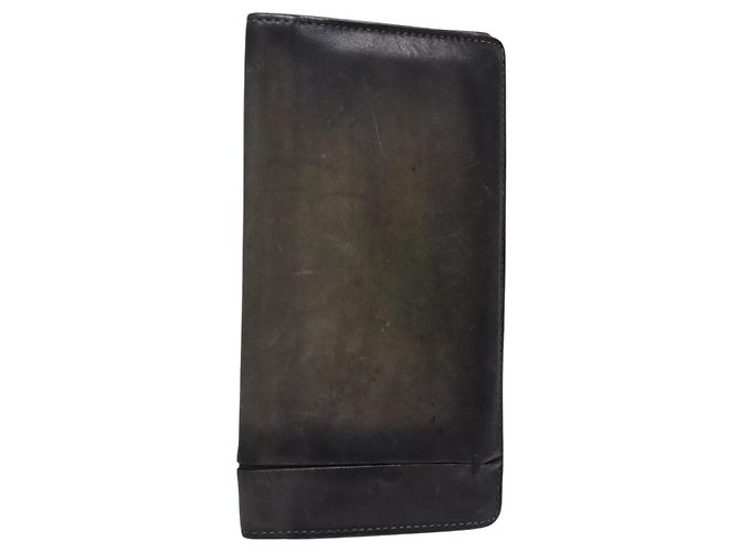 Portafoglio Lungo Berluti in Pelle Nera Auth bs23508 Nero