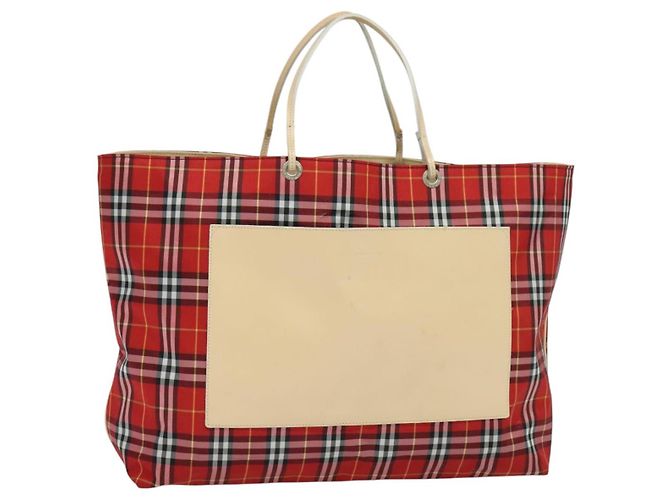Bolso tote de nylon Nova Check Burberry rojo beige Auth th5793 Roja