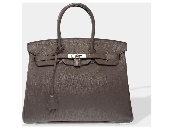 Hermès HERMES Birkin 35 Bag in Gray Leather - 102586 Grey