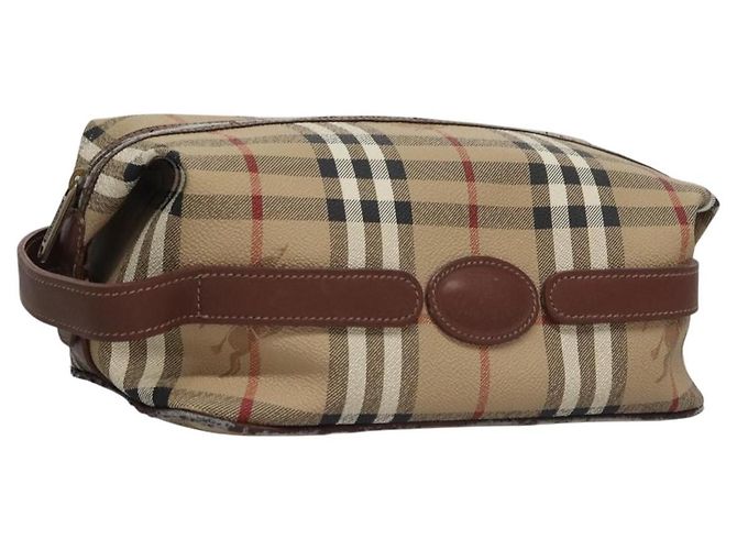 Autre Marque Burberrys Nova Check Clutch Bag PVC Leder Beige Auth BD815