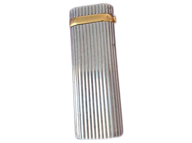 Cartier Sapphire and Gold Silver Lighter Silvery Golden 