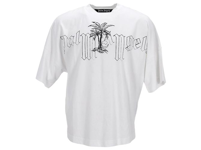 Camiseta oversized em algodão branco com ilustração do logo Palm Angels Cru
