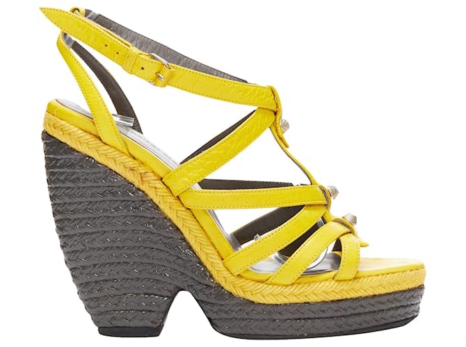 Balenciaga Arena studded espadrille wedge heel Yellow Leather  ref.2119423