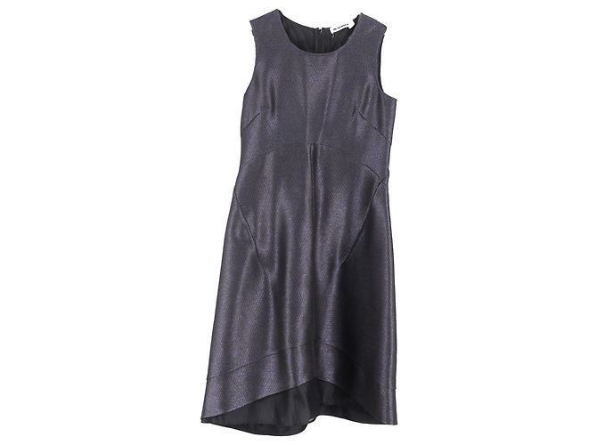 Jil Sander Midi-Kleid mit Rundhalsausschnitt aus metallisch grauem Polyester