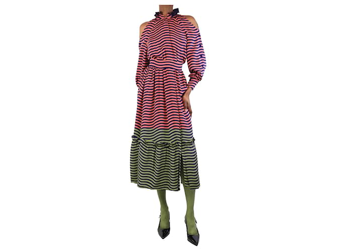 Fendi Purple and orange striped tiered midi dress - size UK 4 Silk  ref.2119903