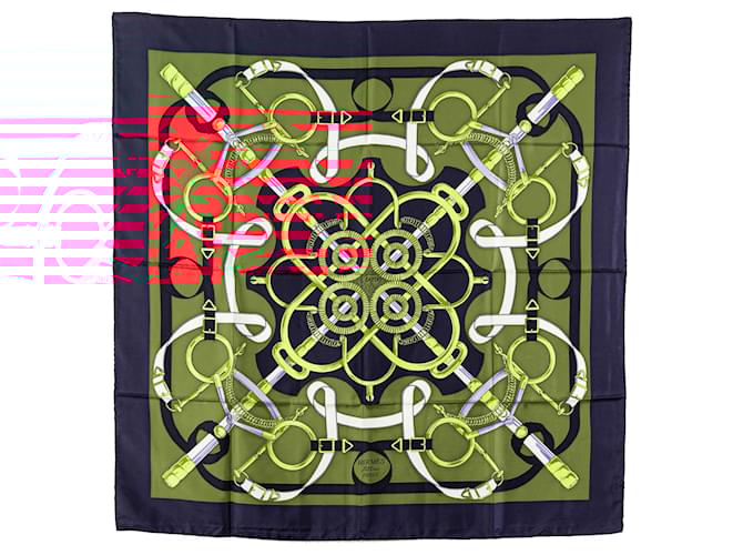 Hermès Red Eperon d'Or Silk Scarf Blue Navy blue Cloth  ref.2120123