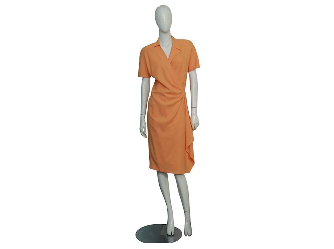 Vestido envelope com cinto de viscose laranja Thierry Mugler