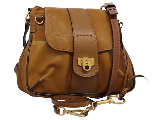 Chloé Borsa a Spalla Chloe Lexa in Pelle Marrone Oro Auth EC560
