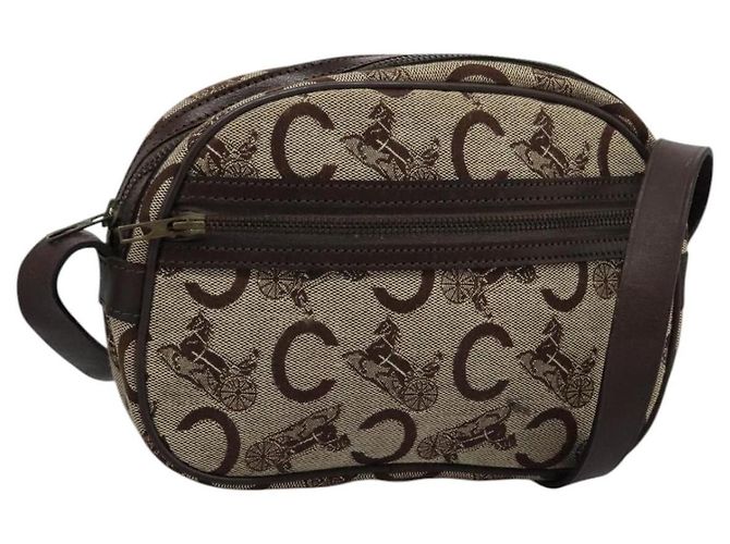 Céline Bolsa de ombro CELINE C Sulky em lona e couro bege marrom Auth EC715