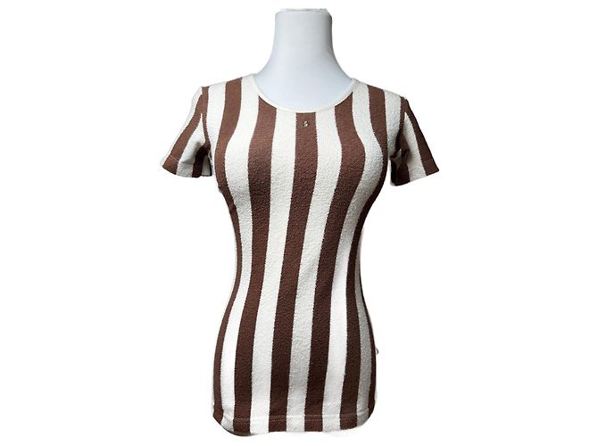 Camicia a righe vintage Fendi Roma bianca e marrone 36/S Bianco