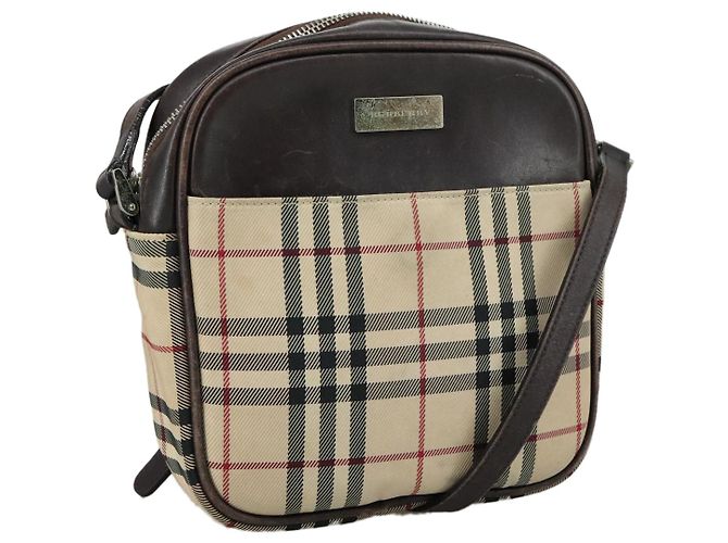 Borsa a spalla Burberry Nova Check in tela beige Auth th5516