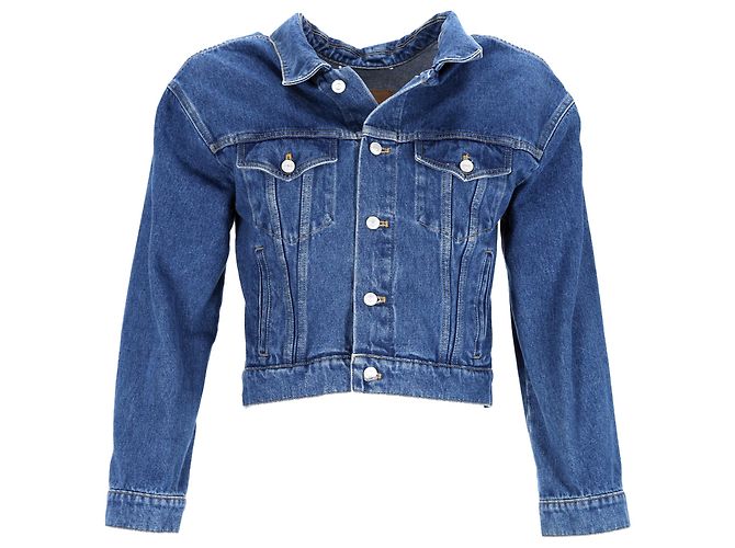 Balenciaga Buttoned Cropped Jacket in Blue Cotton Denim Light blue