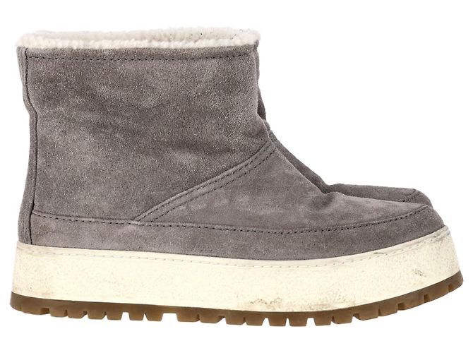 Prada Winter Stiefeletten aus grauem Wildleder mit Shearling-Futter Weiß Roh