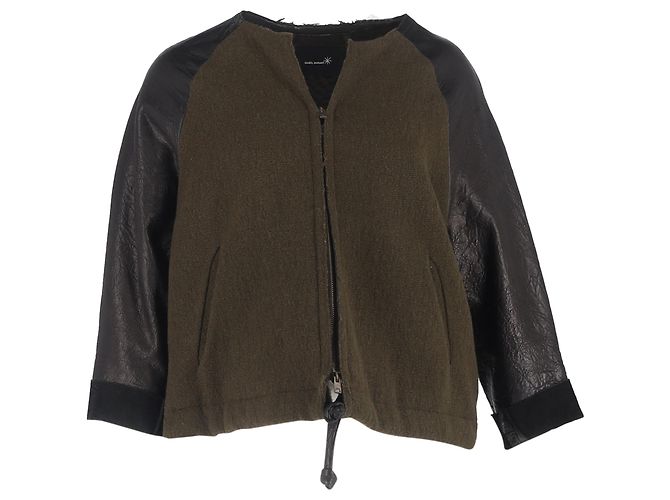 Giacca con zip Isabel Marant in lana e pelle verde oliva e nera