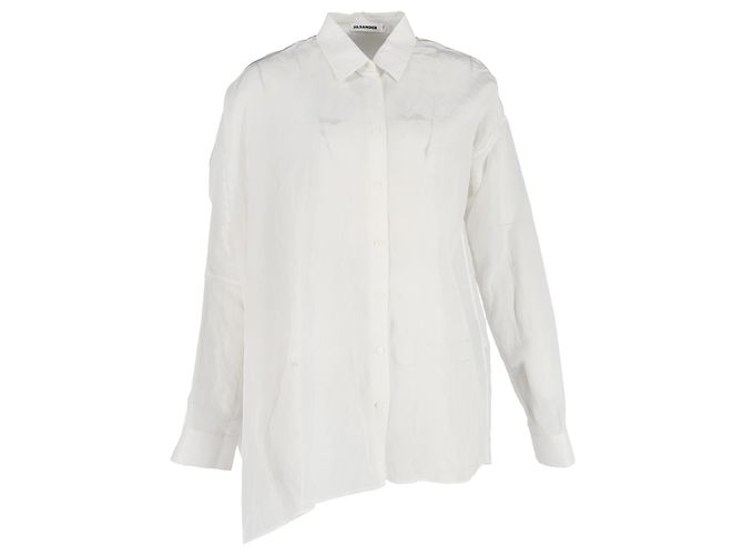 Jil Sander Asymmetric Button-Down Shirt in White Linen Cream