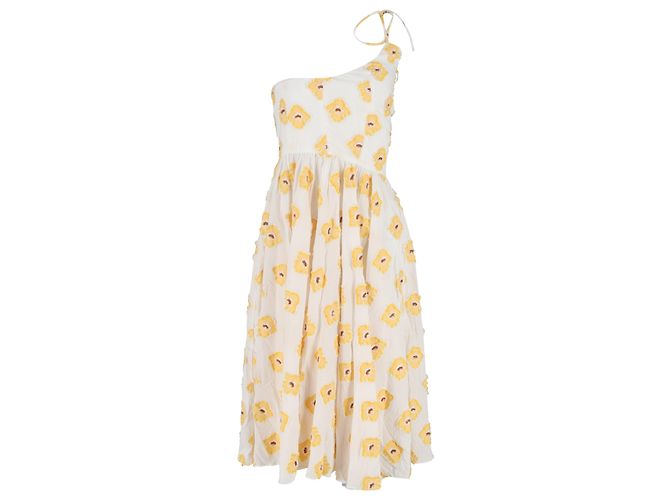 Autre Marque Robe midi à une épaule en coton blanc à fleurs Caroline Constas