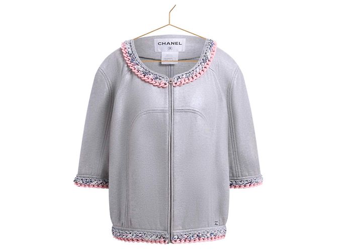 Chanel Chaqueta Chain Link Trim Shimmer Grey 40 FR