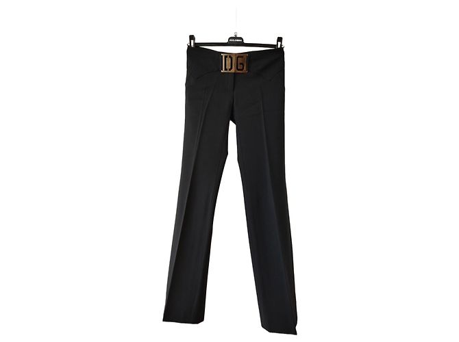 DOLCE & GABBANA WOLLHOSE MIT LOGOPATCH. Schwarz
