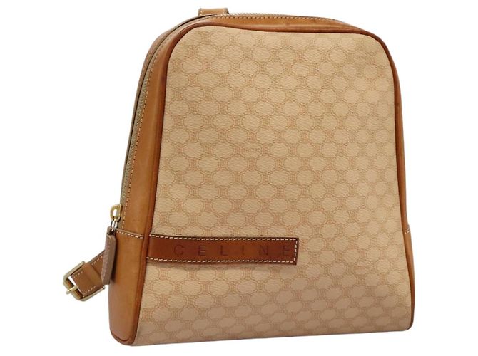 Céline Mochila de lona Macadam CELINE em couro PVC bege Auth BD1038
