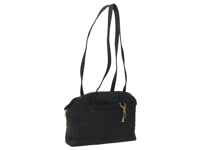Borsa a Spalla Canage Christian Dior Nylon Nero Oro Auth yk17665 D'oro