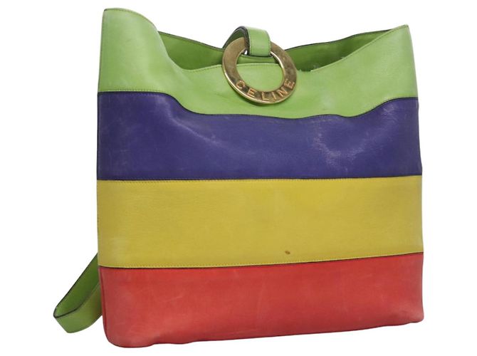 Céline Borsa a spalla CELINE in pelle verde rosso giallo Auth EC743