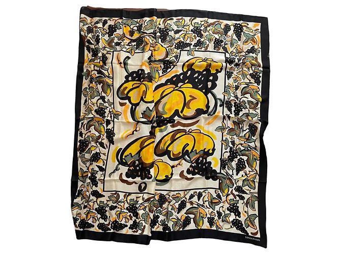 Sonia Rykiel Vintage Silk Square Black Cream Yellow