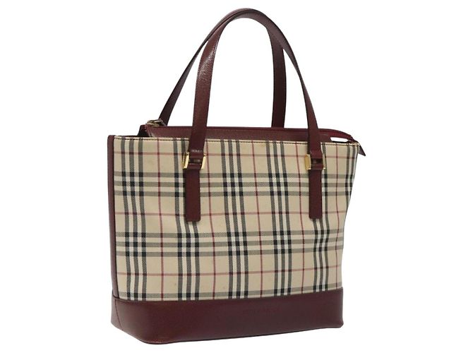Borsa a mano Burberry Nova Check in tela e pelle beige oro Auth BD809 D'oro