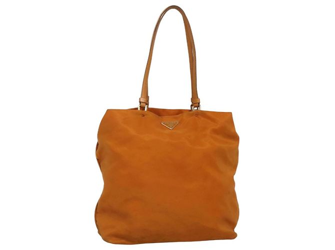 PRADA Bolsa de Ombro Nylon Laranja Dourado Auth EC663