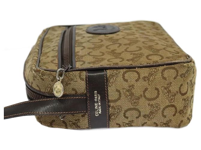 Céline Bolsa de ombro Celine C Sulky em lona bege Auth BA757