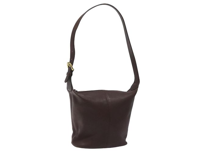 Bolsa de Ombro Coach de Couro Marrom Dourado Auth am8019