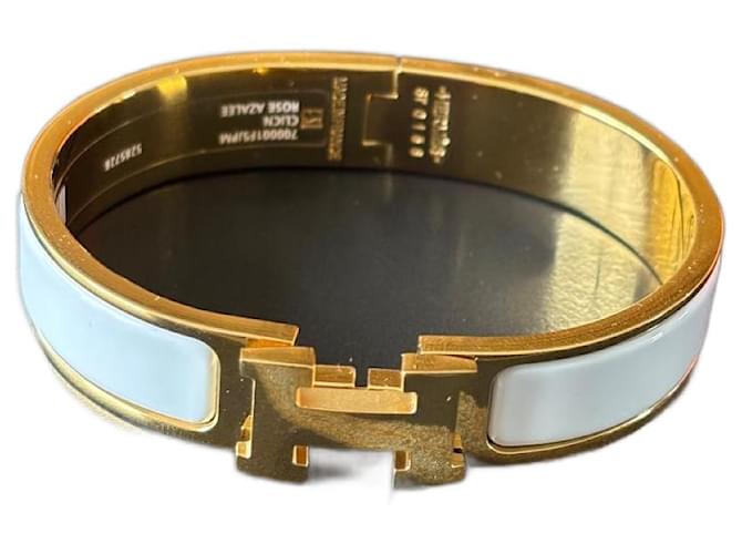 Pulsera Hermès Clic H blanca y dorada de acero Blanco Dorado 
