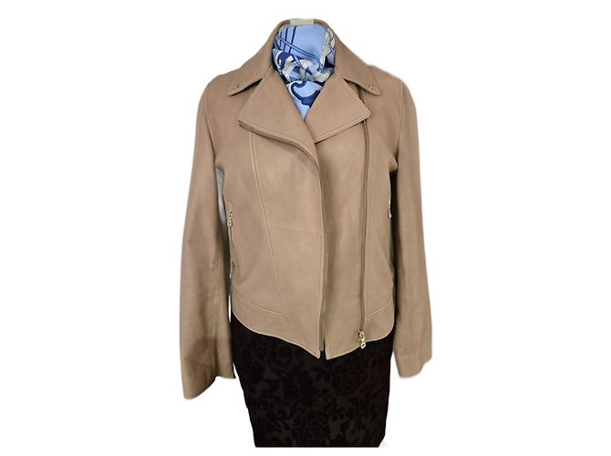 Autre Marque Gérard Darel Lederjacke Beige Lammleder Größe 40