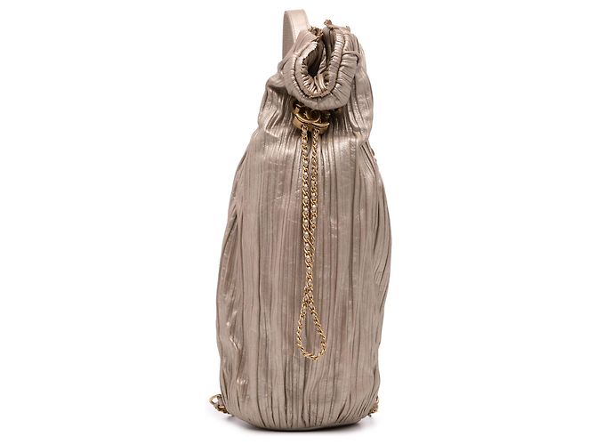 Chanel Gold Medium Metallic Calfskin Coco Pleats Drawstring Backpack Golden