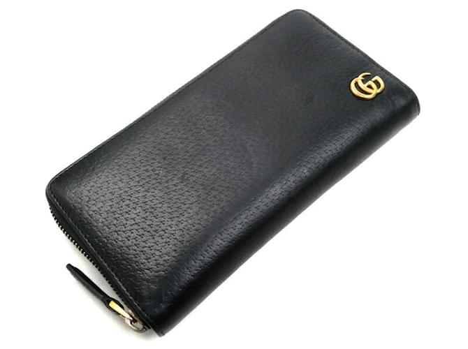 Gucci GG Marmont Zip Around Long Wallet Black Leather  ref.2123926