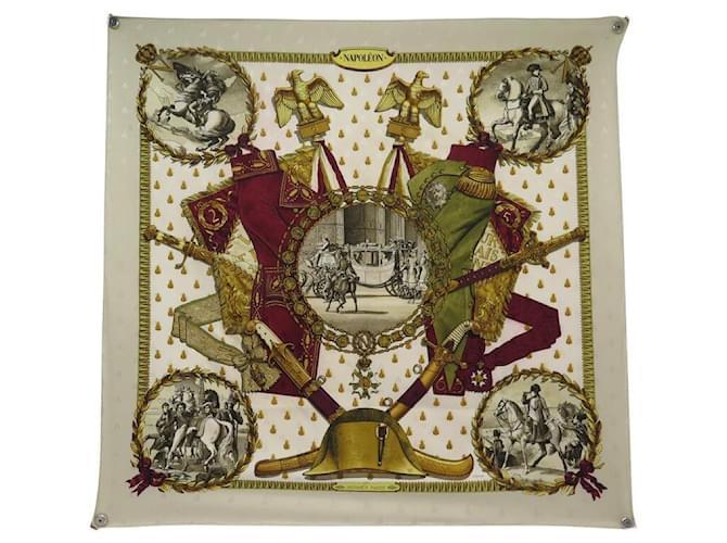 Hermès VINTAGE FOULARD HERMES NAPOLEON P. LEDOUX CARRE 90 SOIE BROCHEE BEIGE SCARF  ref.2124150