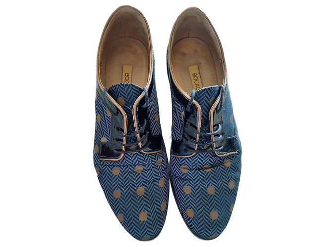 Autre Marque Scarpe stringate ricamate in pelle e tela nero blu navy