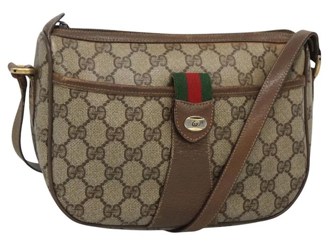 GUCCI GG Supreme Web Sherry Line Borsa PVC Beige Oro 89 02 032 Auth BA728 D'oro
