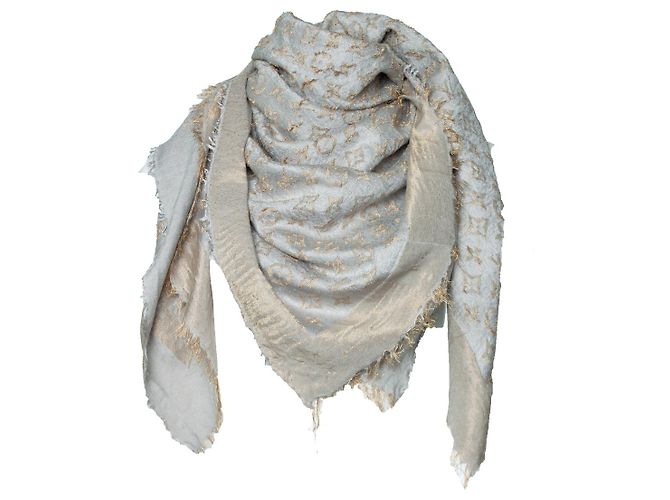 Sciarpa monogramma Louis Vuitton D'oro Grigio Seta Lana
