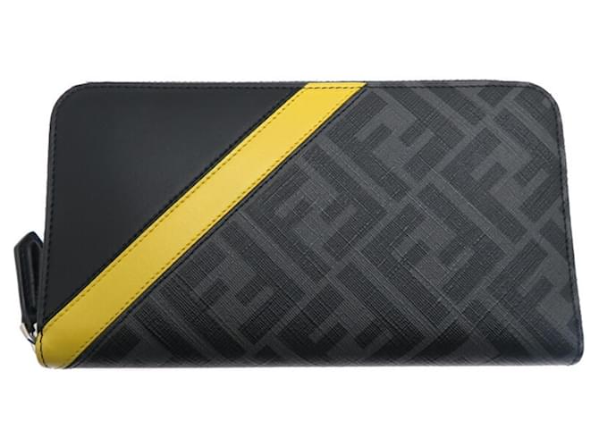 Fendi Zucca Round Long Wallet Black Yellow Leather Plastic  ref.2125297