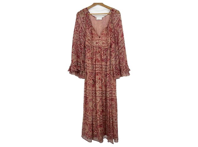 Zimmermann vestido maxi de seda estampada Rosa Roja Beige