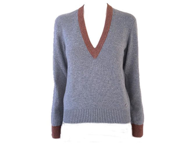 Chanel Grau Cashmere-Pullover Paris / Rom 36 FR 