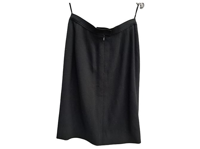 Falda recta Chanel de seda azul marino con textura Talla 42
