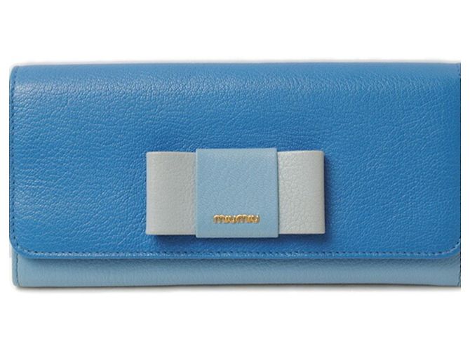 Cartera larga de cuero azul Miu Miu