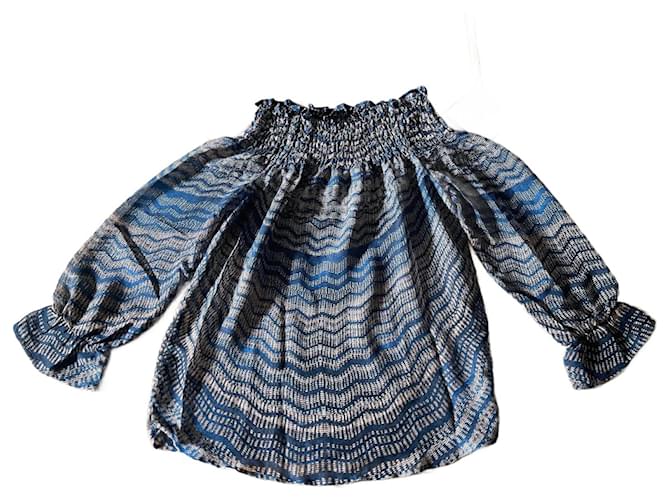 Javier Simorra Top oder Off-Shoulder-Bluse Simorra Größe 36 Braun Blau