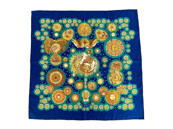 Silk In Hermès Hermes Carre 90 Sun King Scarf Blue  ref.2126612