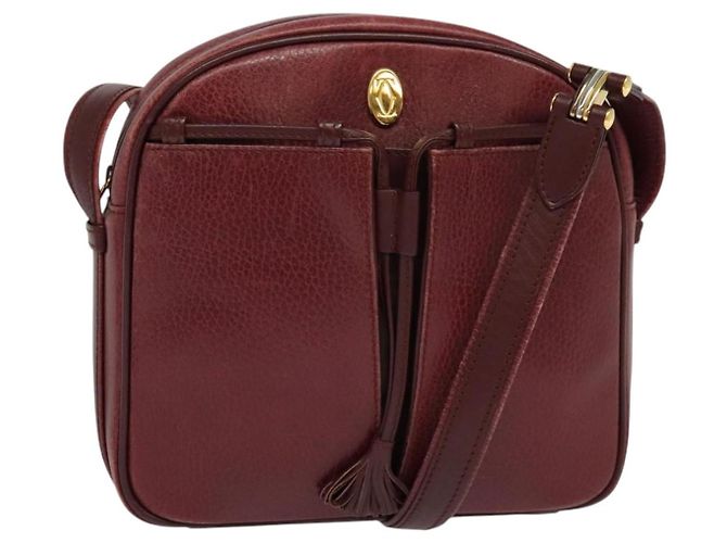 CARTIER Schultertasche Must Line Leder Weinrot Auth BA833 Bordeaux