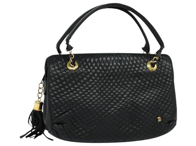 BALLY Bolsa de mão acolchoada de couro preta Auth BA969 Preto
