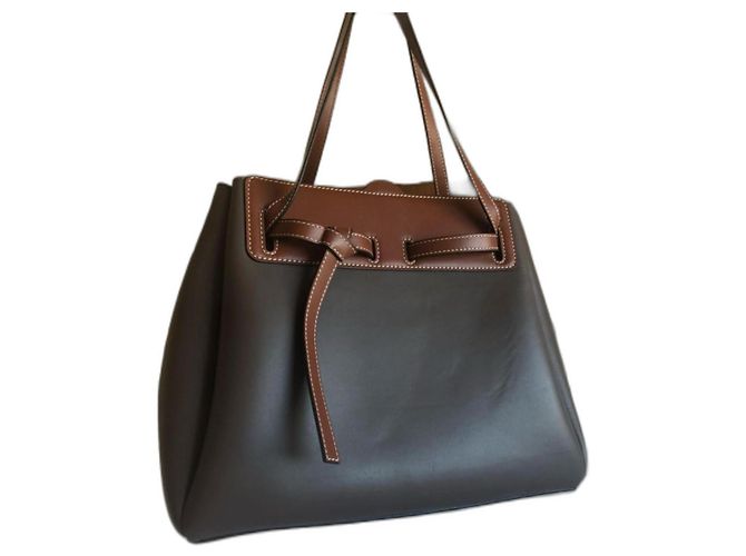Bolsa Loewe Lazo Shopper em couro marrom e cinza Castanho escuro