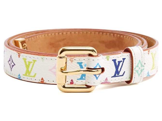 Louis Vuitton 2003 LV Belt T70 Murakami White Canvas Monogram Belt S 28in