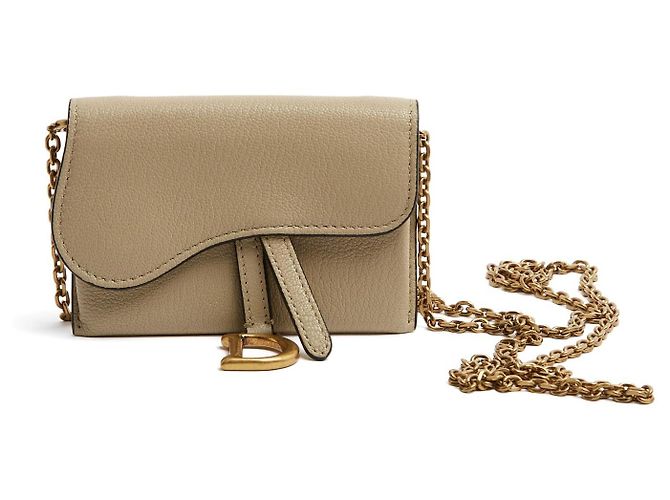 Christian Dior 2023 Saddle Mini Pochette Portafoglio in Pelle Beige con Catena o Borsa in Cintura